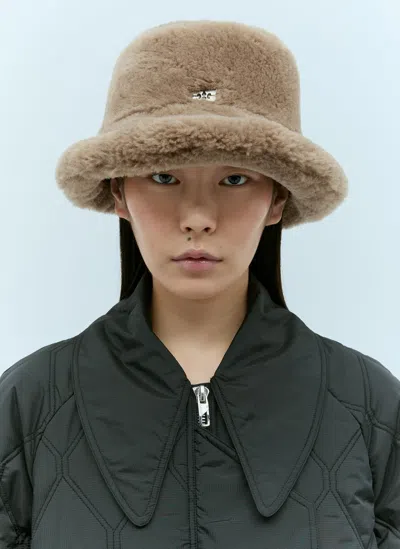 Ganni Faux-fur Bucket Hat In Neutral