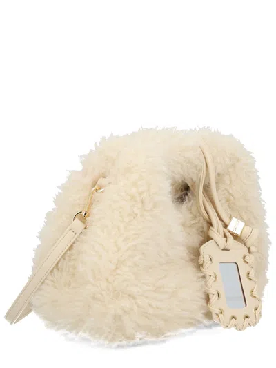 Ganni Faux Fur Hobo Bag In Ivory