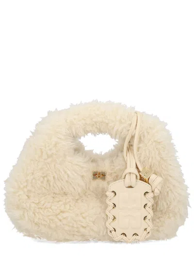 Ganni Faux Fur Hobo Bag In White