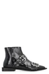 Ganni Black Wide Belt Buckle Ankle Boots