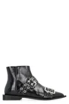 Ganni Black Wide Belt Buckle Ankle Boots In Black