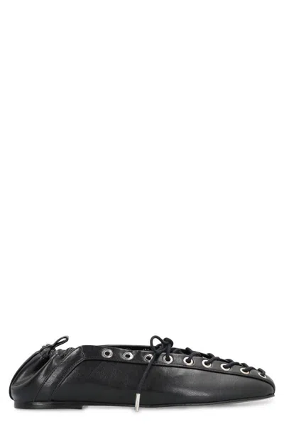 Ganni Faux Leather Ballet Flats In Black