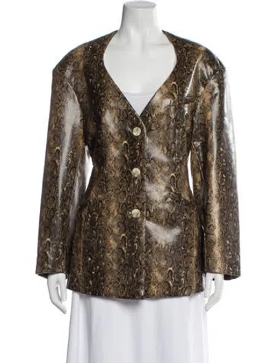 Pre-owned Ganni Faux Leather Evening Jacket W/ Tags In Brown