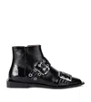 Ganni Black Wide Belt Buckle Ankle Boots In Black