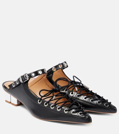 GANNI FAUX LEATHER LACE-UP MULES