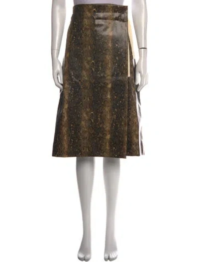 Pre-owned Ganni Faux Leather Midi Length Skirt W/ Tags In Brown