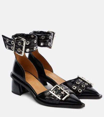 Ganni Chunky Buckle Open Cut Pumps In Black