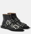 Ganni Black Wide Belt Buckle Ankle Boots In Black