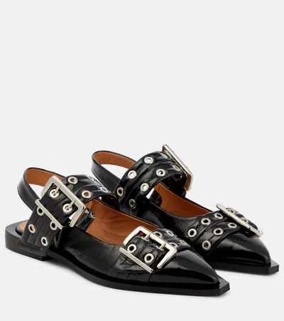 GANNI FAUX LEATHER SLINGBACK FLATS