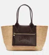 Ganni Faux Leather-trimmed Raffia Tote Bag