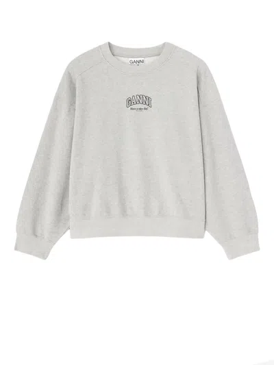 Ganni Crewneck Sweatshirt With Logo In Gray