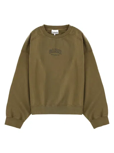 Ganni Felpa Con Logo In Metallic