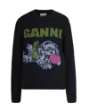 Ganni Dark Grey Puppy Wool-blend Sweater Women In Blue