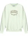 Ganni Logo-print Organic-cotton Sweatshirt In Verde