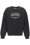 Ganni Logo-print Organic-cotton Sweatshirt In Grey