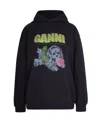 Ganni Isoli Oversized Hoodie With Graphic Puppy Print In Black