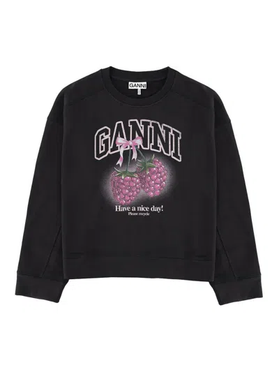 Ganni Organic Cotton Graphic Sweatshirt In Multi
