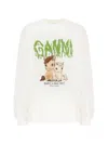 Ganni White Basic Cotton Jersey Long Sleeve T-shirt In White