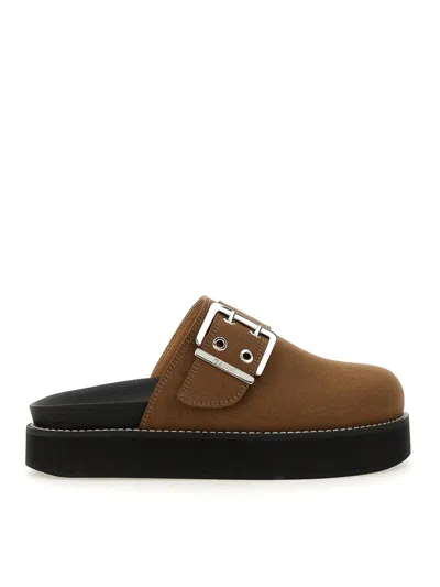 Ganni Female Sabots With Buckle In Brown