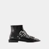 Ganni Black Wide Belt Buckle Ankle Boots In Black