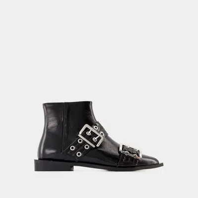 GANNI BOTTINES FEMININE BUCKLE - GANNI - CUIR SYNTHÉTIQUE - NOIR