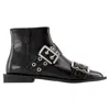 Ganni Black Wide Belt Buckle Ankle Boots In Black