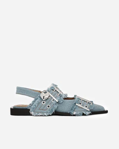 Ganni Feminine Buckle Ballerina In Blue