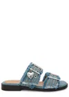 Ganni Feminine Buckle Ballerina Denim Sliders In Blue