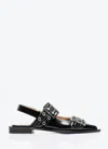 Ganni 'cocco' Black Leather Ballet Flats In Black