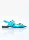 Ganni Dual-buckle Slingback Ballerina Flats In Blue