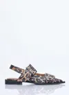 Ganni Multicolor Ballet Shoes With Double Buckle And All-over Leopard Print In Tech Fabric Woman In Brown
