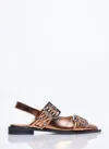 Ganni Bronze Slingback Ballet Flat Shoe With Buckles In Gold