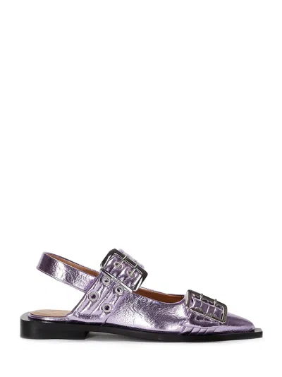 Ganni Feminine Buckle Ballerina Metallic In Pink