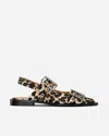 Ganni Multicolor Ballet Shoes With Double Buckle And All-over Leopard Print In Tech Fabric Woman In Multi