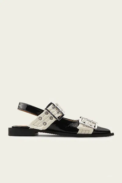 GANNI FEMININE BUCKLE BALLERINA NAPLACK BICOLOR IN BLACK/EGRET