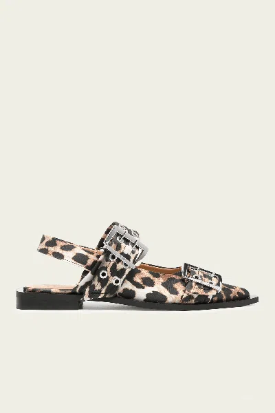 GANNI FEMININE BUCKLE BALLERINA SATIN PRINT IN LEOPARD