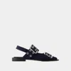 Ganni Buckled Eyelet-embellished Recycled Denim Ballet Flats In Blue