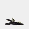 Ganni Crocodile Effect Bucked Ballerina Shoes In Black