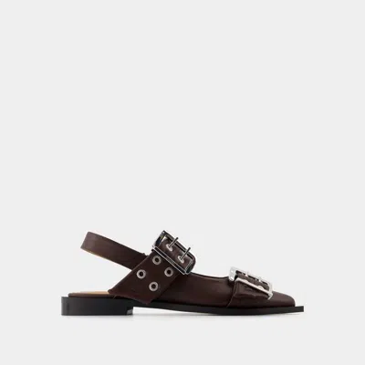 Ganni Brown Feminine Buckle Ballerina Flats