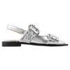 Ganni Buckle Metallic Ballerinas In Silver