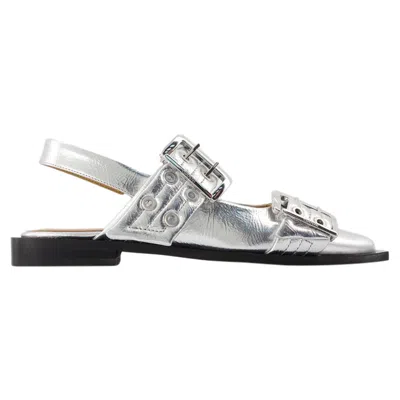 GANNI FEMININE BUCKLE BALLERINAS - GANNI - SYNTHETIC LEATHER - SILVER