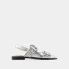 Ganni Buckle Metallic Ballerinas In Silver