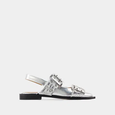 GANNI BALLERINES FEMININE BUCKLE - GANNI - CUIR SYNTHÉTIQUE - ARGENTÉ