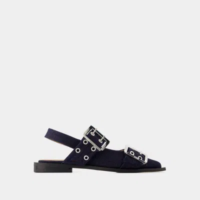 Ganni Feminine Buckle Ballerinas In Black