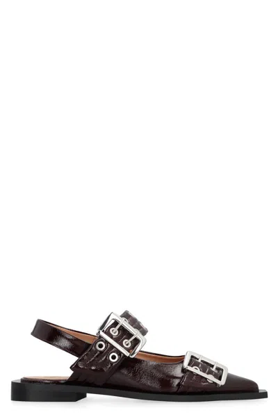 Ganni Feminine Buckle Eco-leather Slingback Pumps In Brown