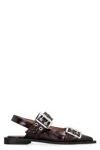 Ganni Black Croco Print Slingback Ballet Flat Shoe With Buckles In Red-purple Or Grape