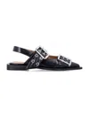 Ganni Feminine Buckle Ballerinas In Black
