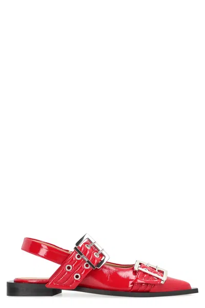 Ganni Feminine Buckle  Faux Leather Slingback Pumps In Red