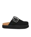 Ganni Feminine Buckle Felted Slides In Black