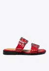 Ganni Red Feminine Buckle Two-strap Sandals In Red
